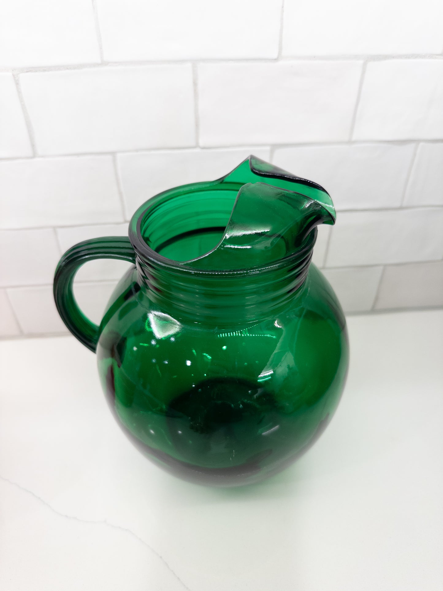 Vintage Anchor Hocking Hunter Forest Green Roly Poly Pitcher w/ Ice Lip