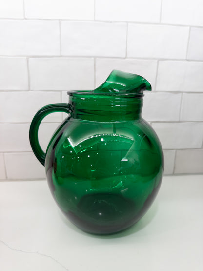 Vintage Anchor Hocking Hunter Forest Green Roly Poly Pitcher w/ Ice Lip