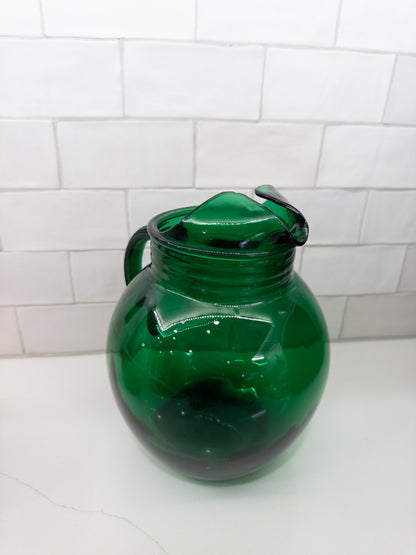 Vintage Anchor Hocking Hunter Forest Green Roly Poly Pitcher w/ Ice Lip