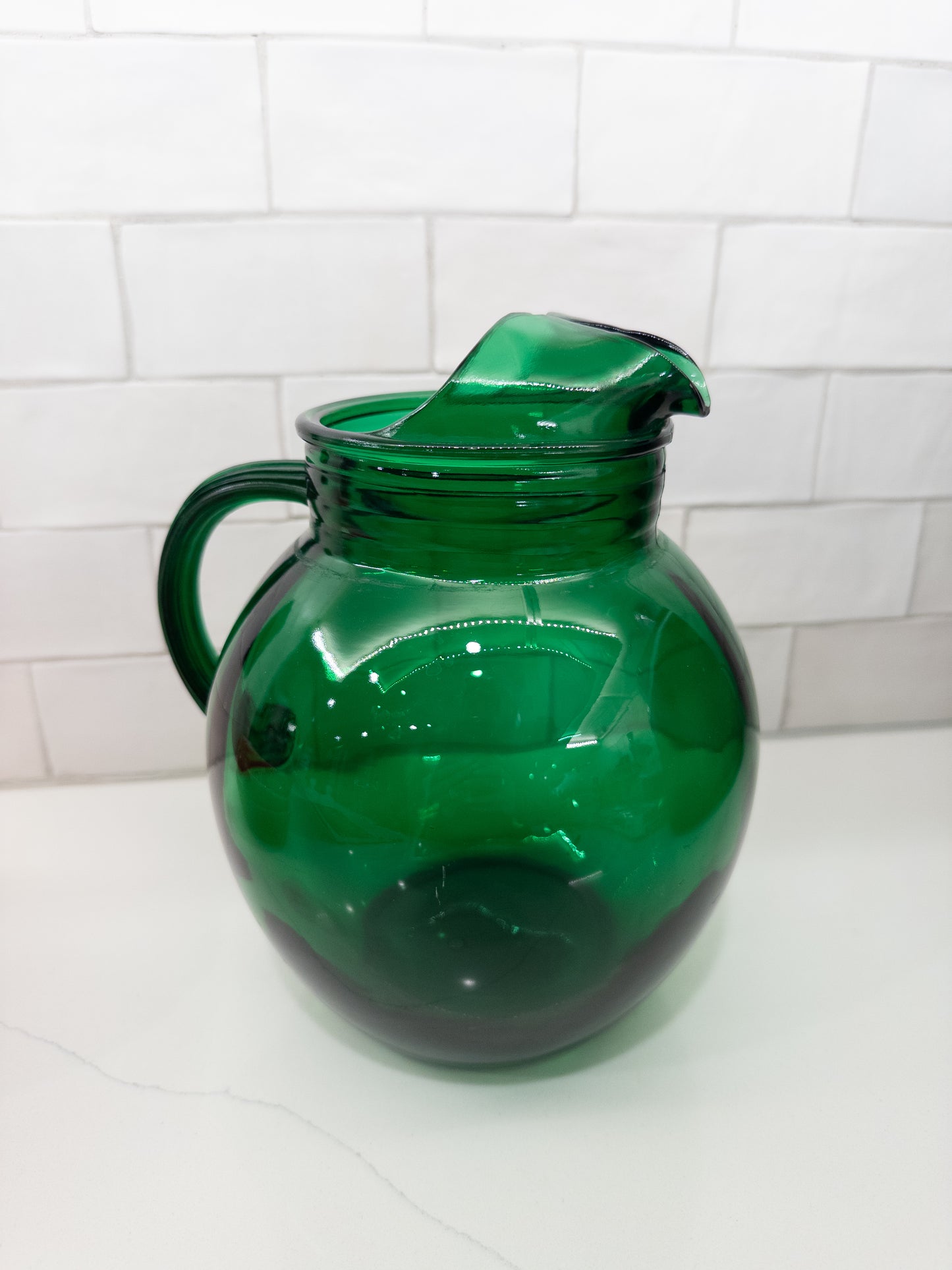 Vintage Anchor Hocking Hunter Forest Green Roly Poly Pitcher w/ Ice Lip