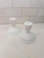 S/2, Vintage Milk Glass Short Candlestick Holders w/ Grape Lead Pattern