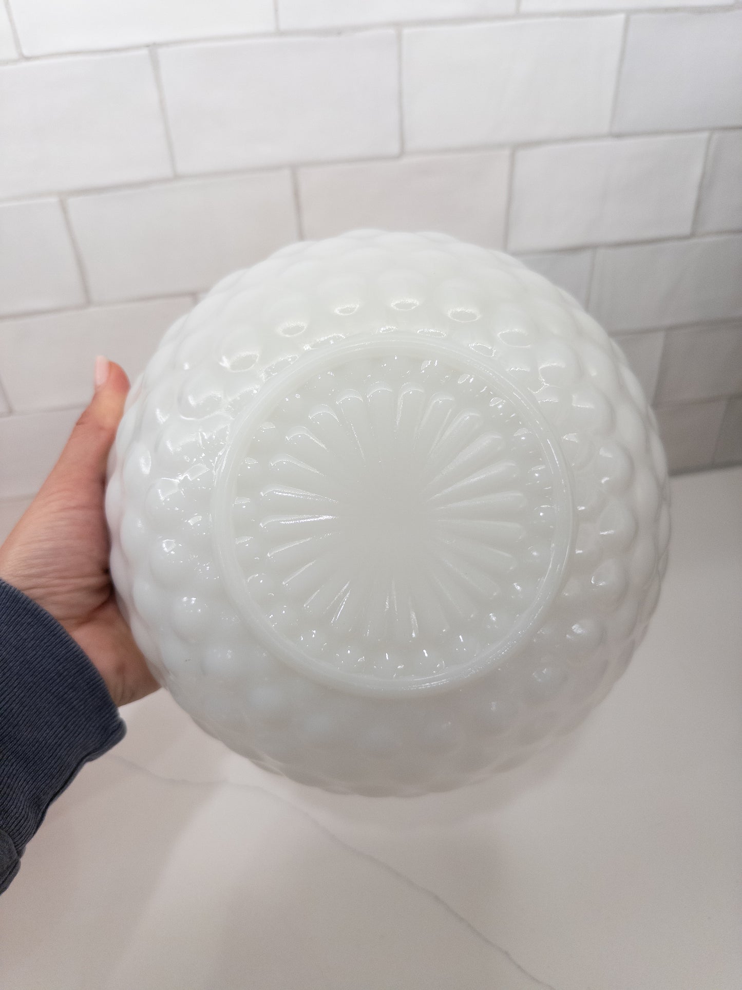 Vintage Anchor Hocking Milk Glass Bubble Pattern Serving Bowl