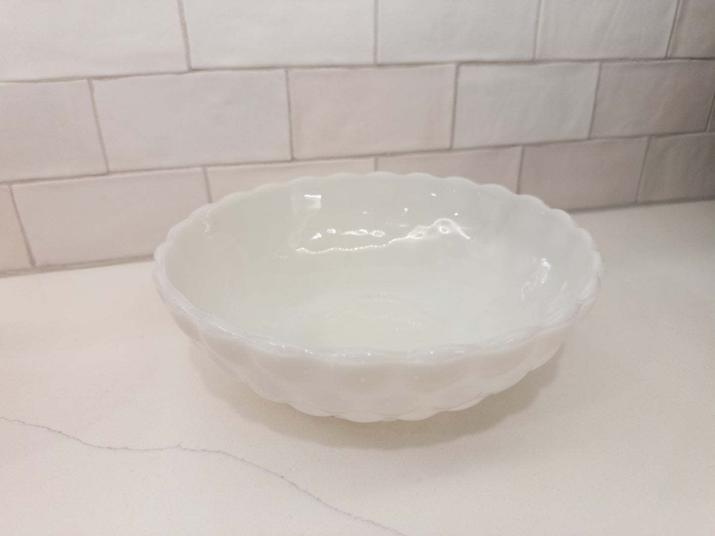Vintage Anchor Hocking Milk Glass Bubble Pattern Serving Bowl
