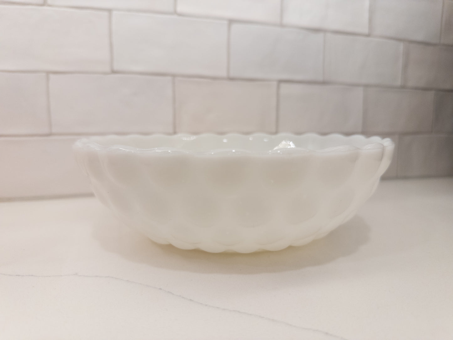 Vintage Anchor Hocking Milk Glass Bubble Pattern Serving Bowl