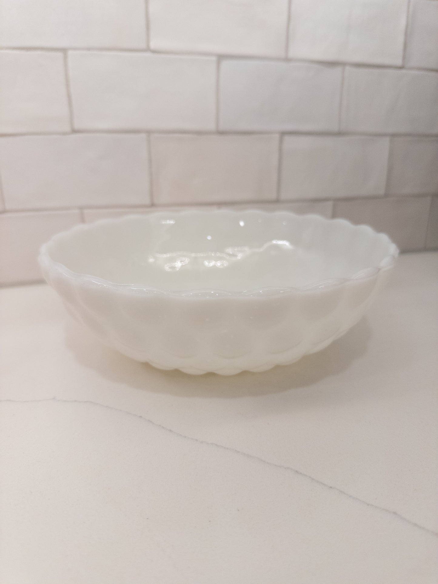 Vintage Anchor Hocking Milk Glass Bubble Pattern Serving Bowl