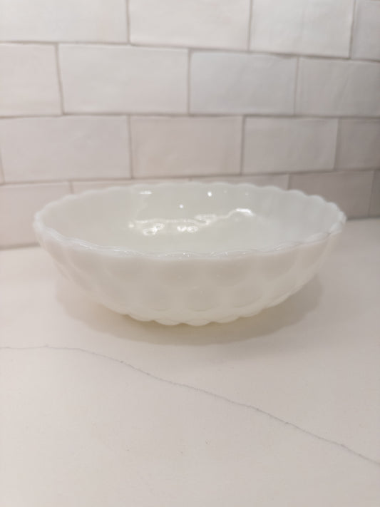 Vintage Anchor Hocking Milk Glass Bubble Pattern Serving Bowl