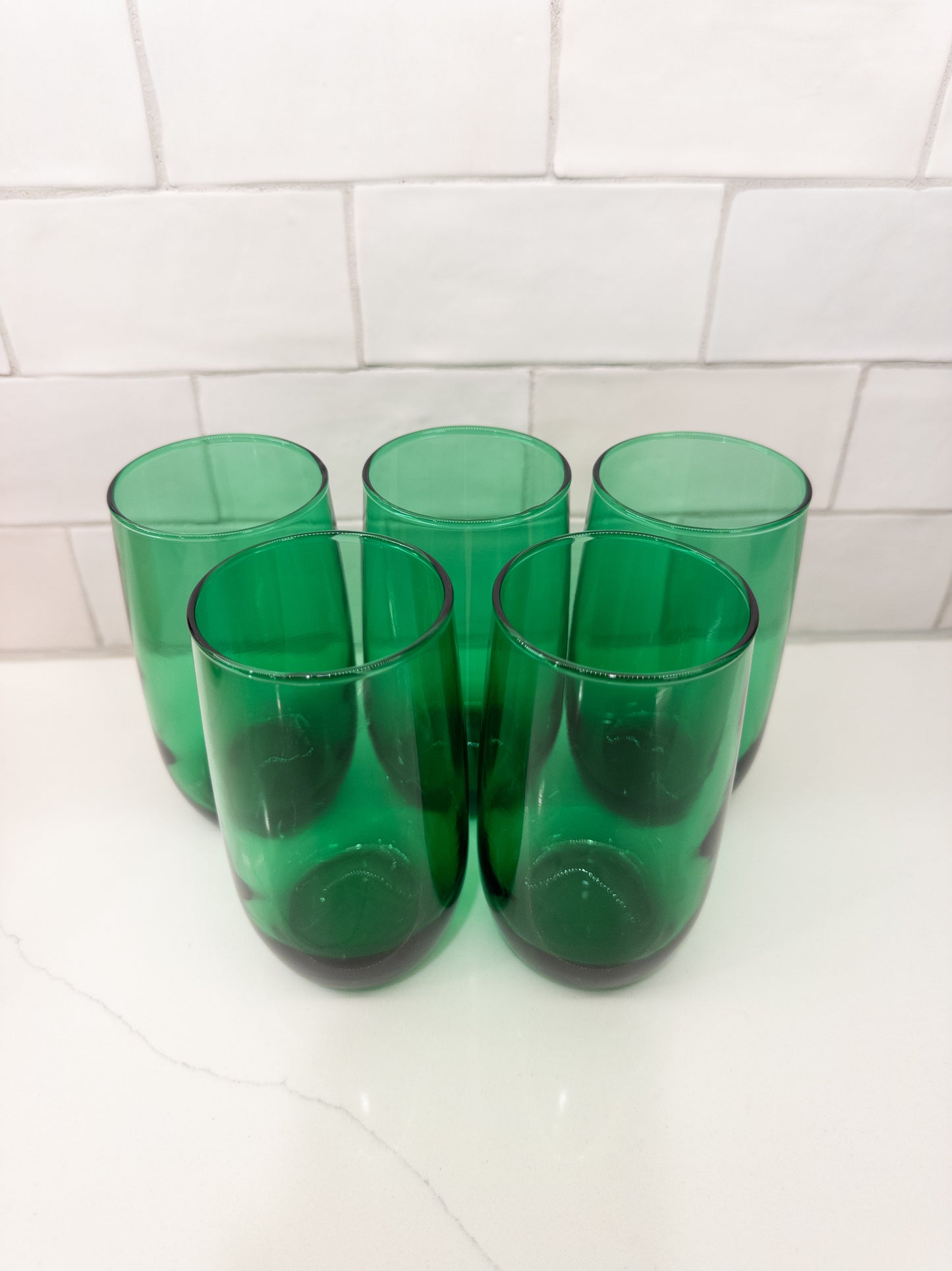 S/5, Vintage Anchor Hocking Forest Green Roly Poly Tumblers
