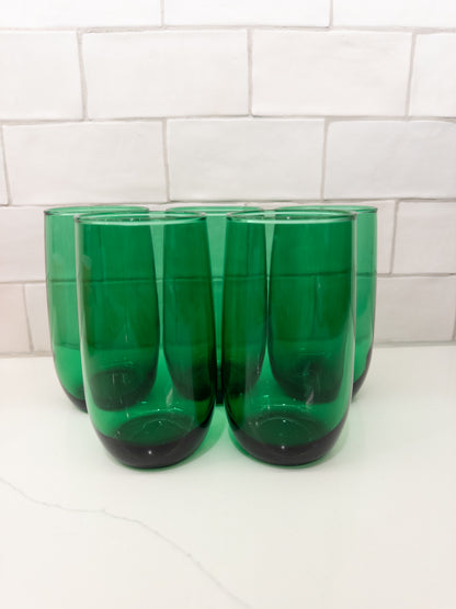 S/5, Vintage Anchor Hocking Forest Green Roly Poly Tumblers