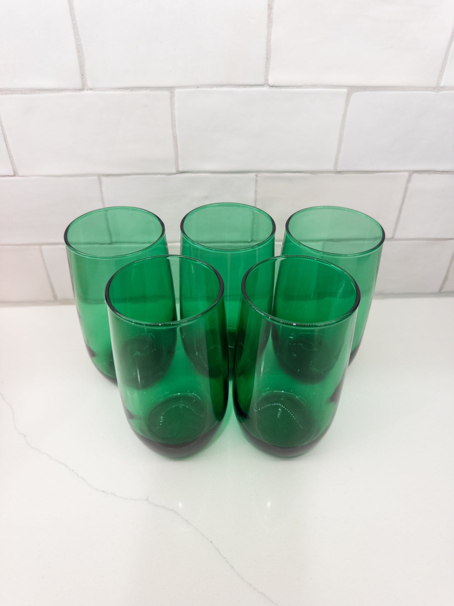 S/5, Vintage Anchor Hocking Forest Green Roly Poly Tumblers