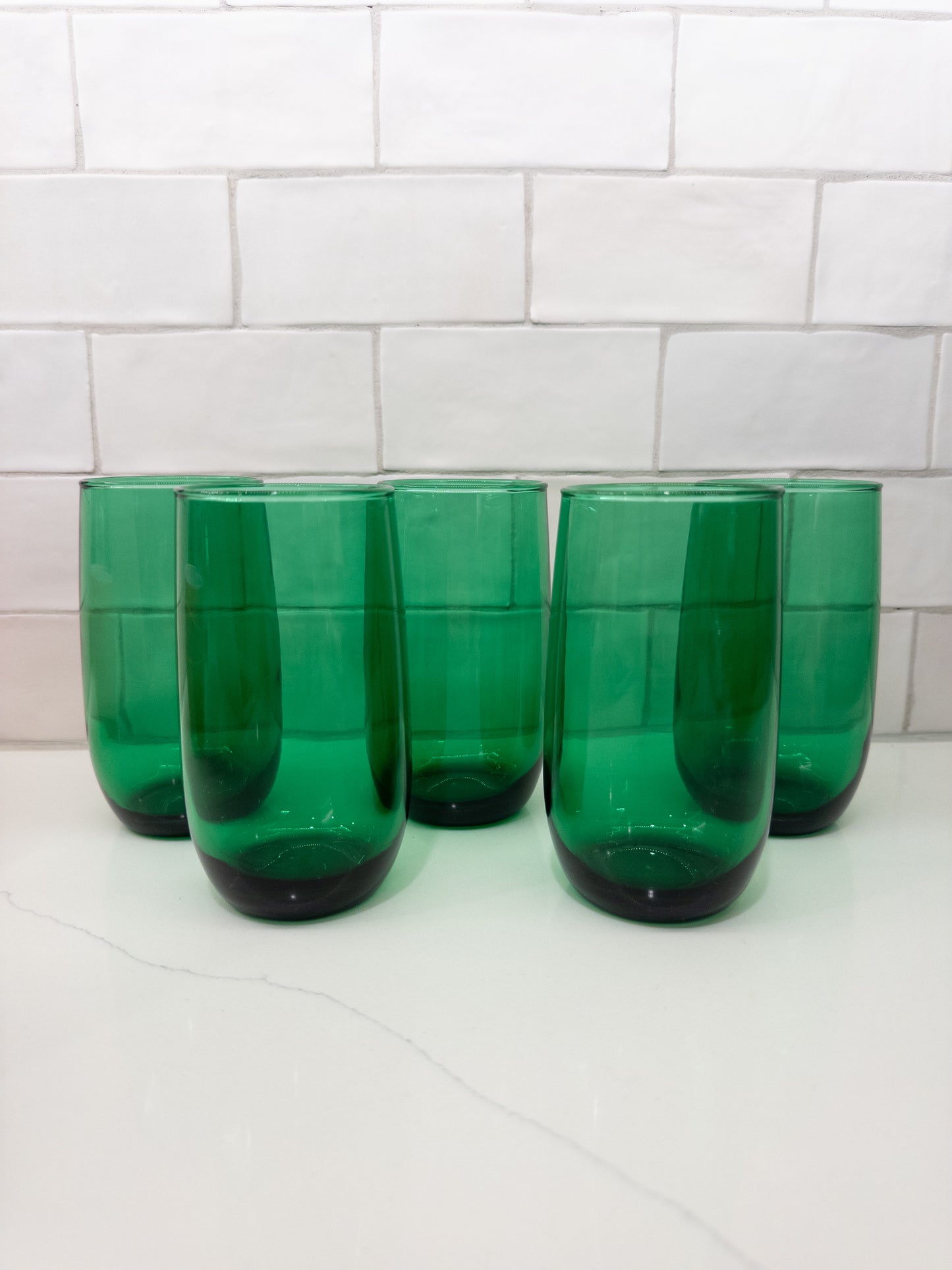 S/5, Vintage Anchor Hocking Forest Green Roly Poly Tumblers