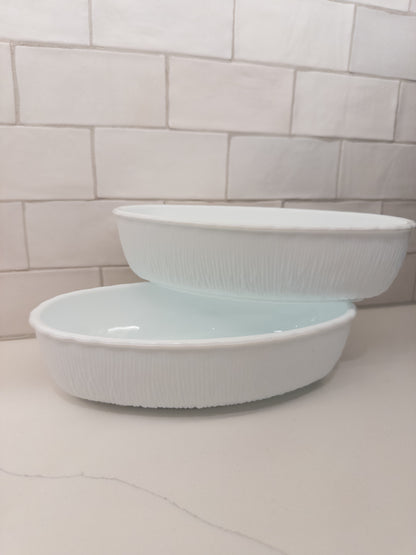 S/2, Vintage 1975 FTD Textured Milk Glass Oval Serving Bowl