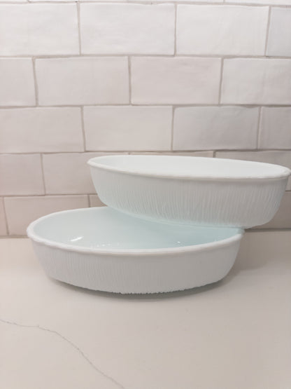 S/2, Vintage 1975 FTD Textured Milk Glass Oval Serving Bowl