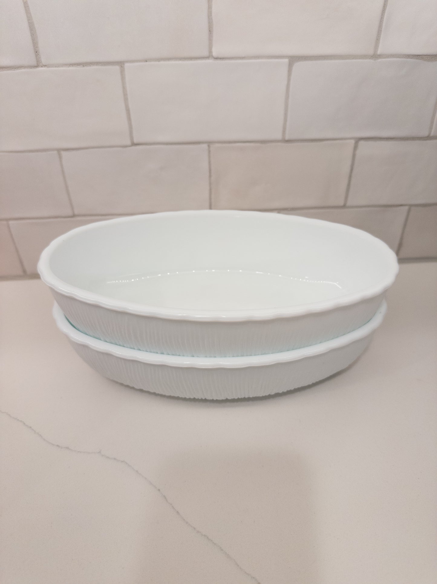 S/2, Vintage 1975 FTD Textured Milk Glass Oval Serving Bowl