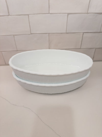 S/2, Vintage 1975 FTD Textured Milk Glass Oval Serving Bowl
