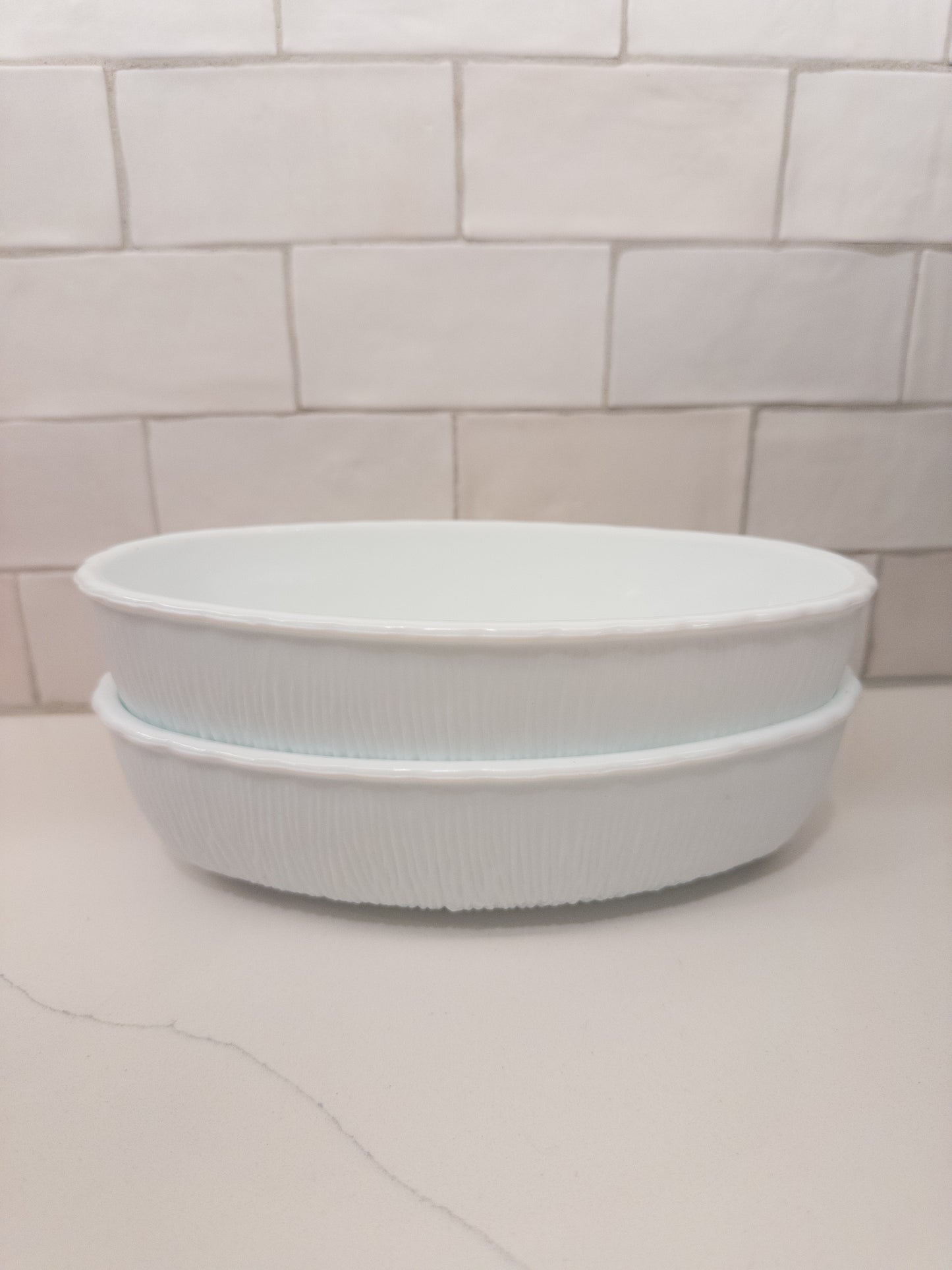 S/2, Vintage 1975 FTD Textured Milk Glass Oval Serving Bowl