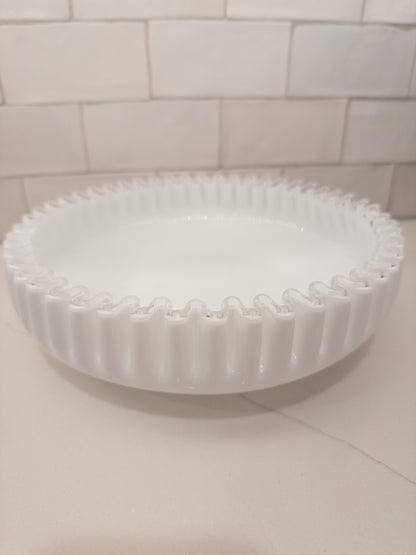 Vintage Fenton Silver Crest White Milk Glass Shallow Round Bowl