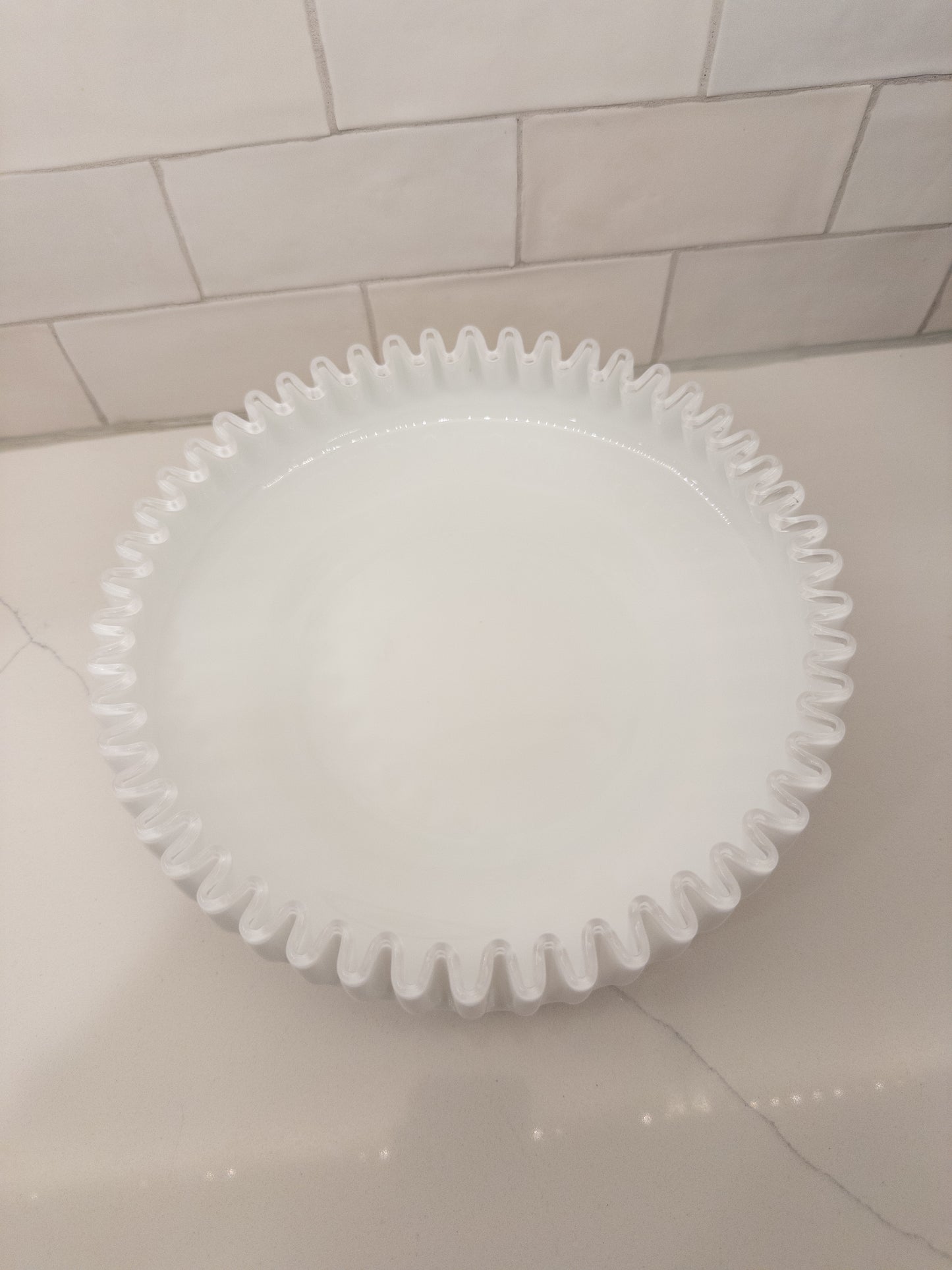 Vintage Fenton Silver Crest White Milk Glass Shallow Round Bowl