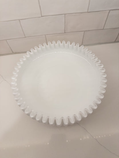 Vintage Fenton Silver Crest White Milk Glass Shallow Round Bowl