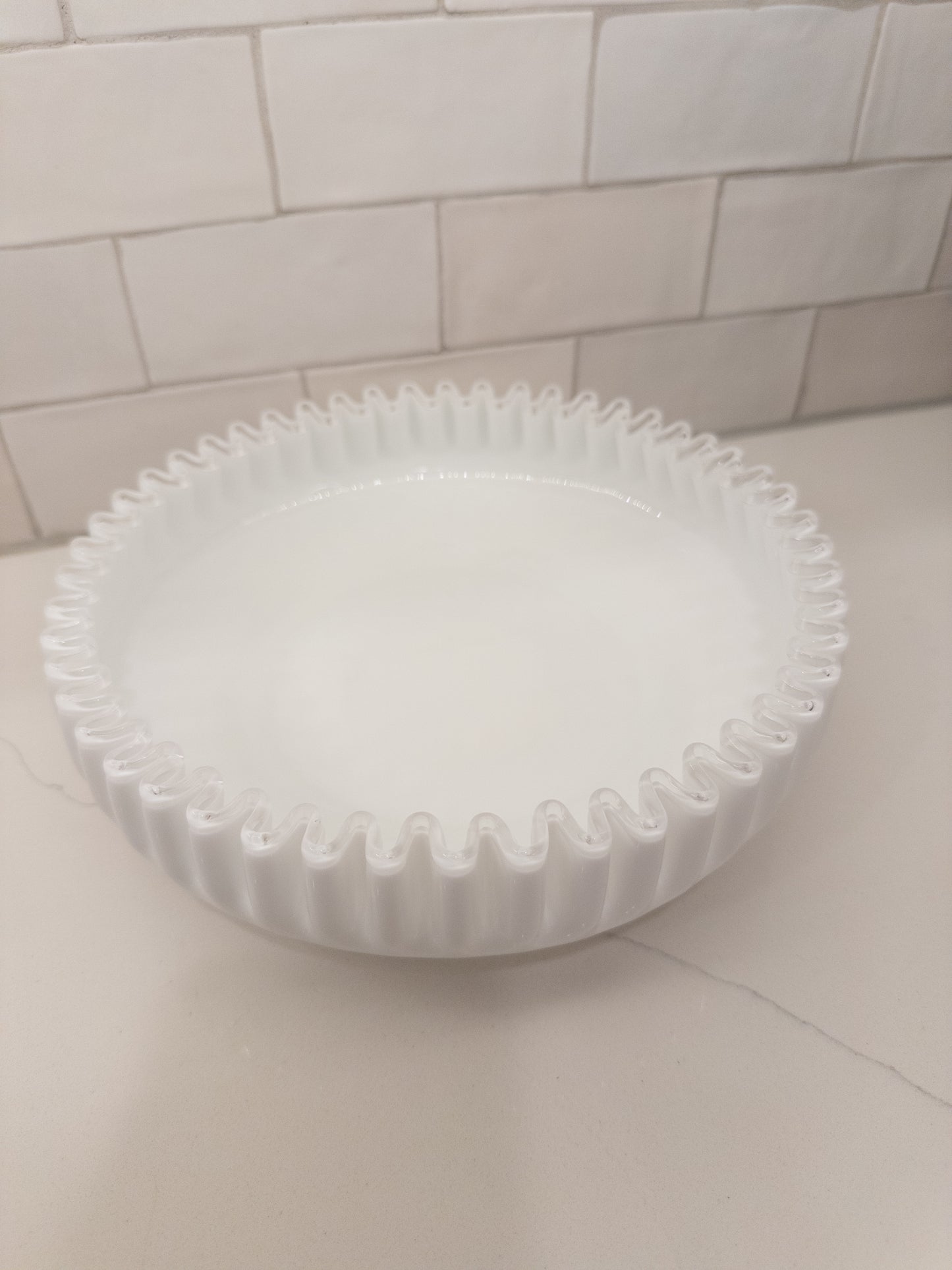 Vintage Fenton Silver Crest White Milk Glass Shallow Round Bowl