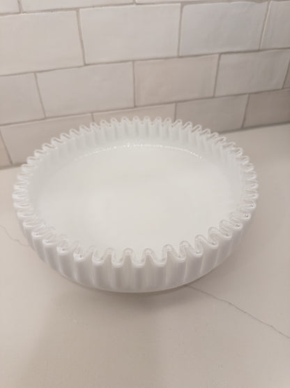 Vintage Fenton Silver Crest White Milk Glass Shallow Round Bowl