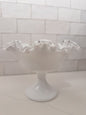 Vintage Fenton Silver Crest Milk Glass Ruffled Pedestal Compote
