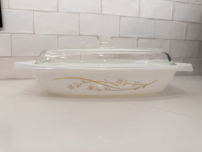 Vintage Pyrex Golden Honeysuckle Casserole Dish w/ Glass Lid
