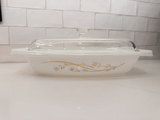 Vintage Pyrex Golden Honeysuckle Casserole Dish w/ Glass Lid