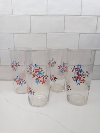 S/4, Vintage Glass Tumblers w/ Floral Prints