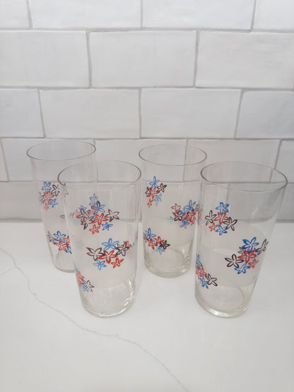 S/4, Vintage Glass Tumblers w/ Floral Prints