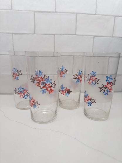 S/4, Vintage Glass Tumblers w/ Floral Prints