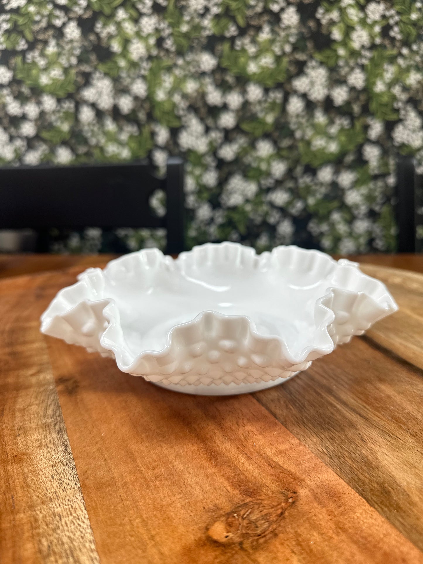 Vintage Fenton Hobnail Ruffled Rim Bowl Dish