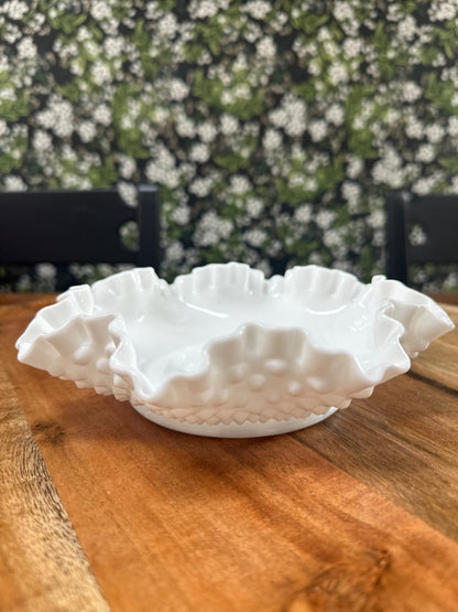 Vintage Fenton Hobnail Ruffled Rim Bowl Dish