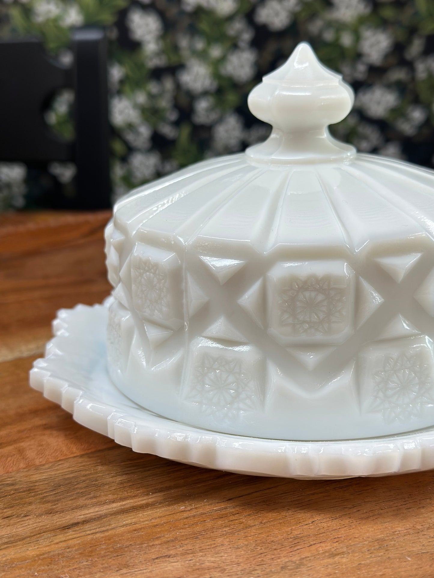 Vintage Westmoreland Old Quilt Milk Glass Covered Butter/ Cheese Dish