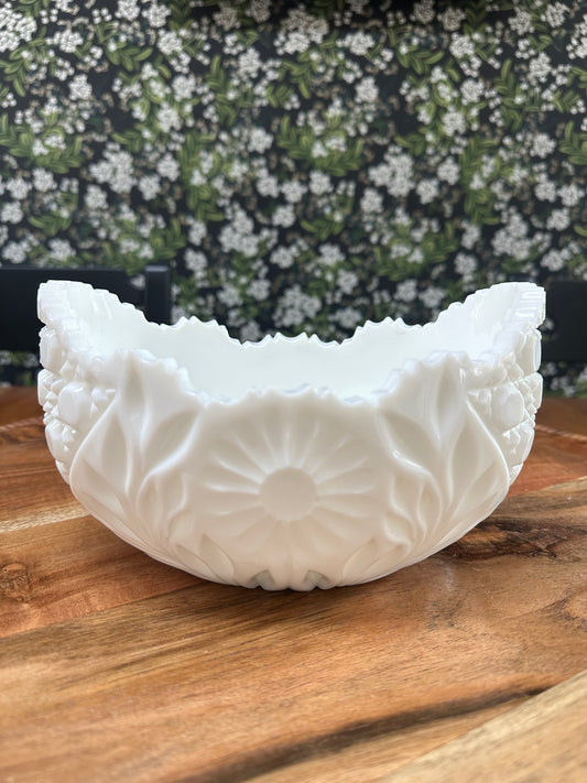 Vintage John E. Kemple Milk Glass Bowl W/ Sawtooth Edge