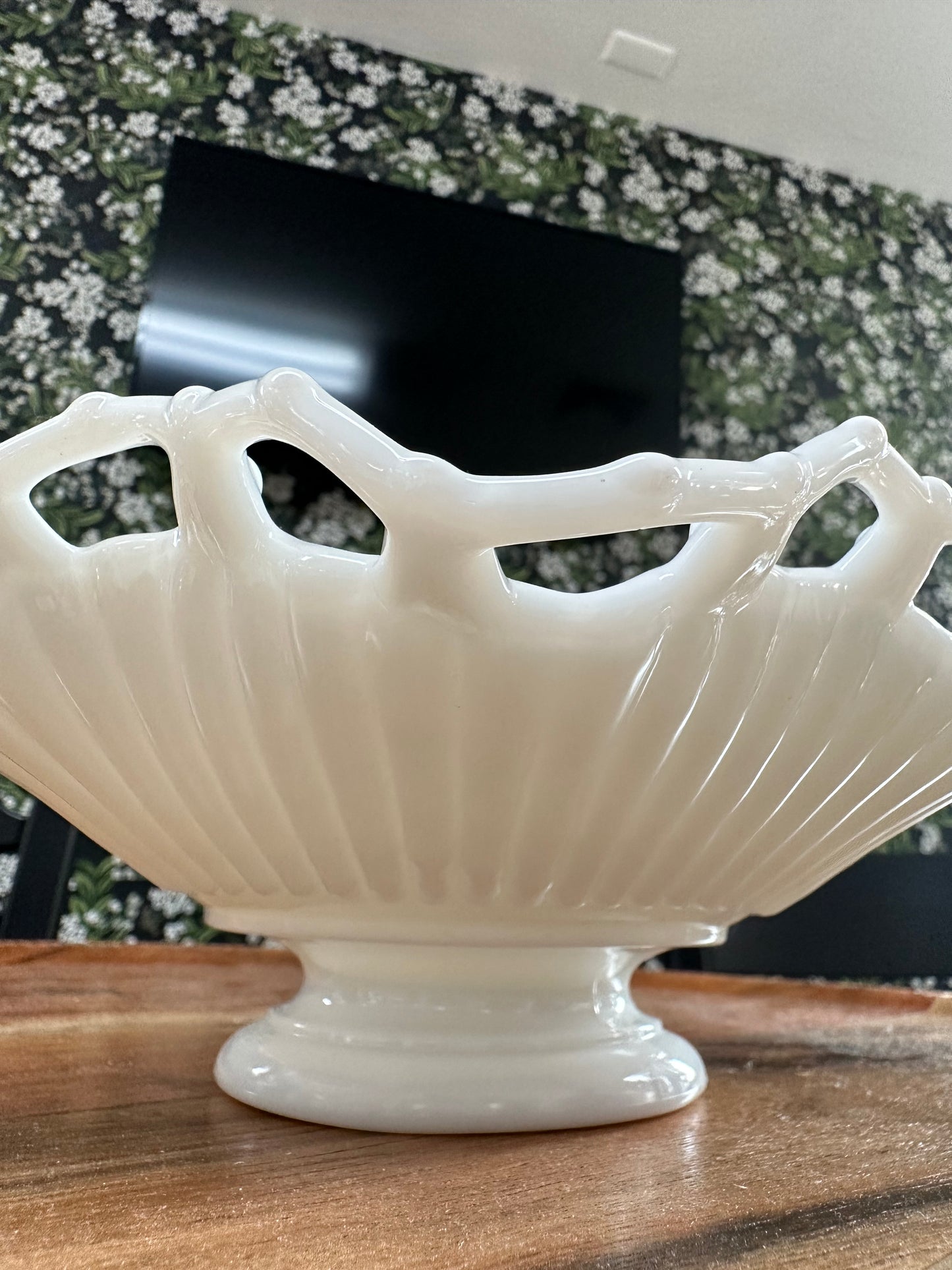 Vintage Lattice Footed Milk Glass Bowl