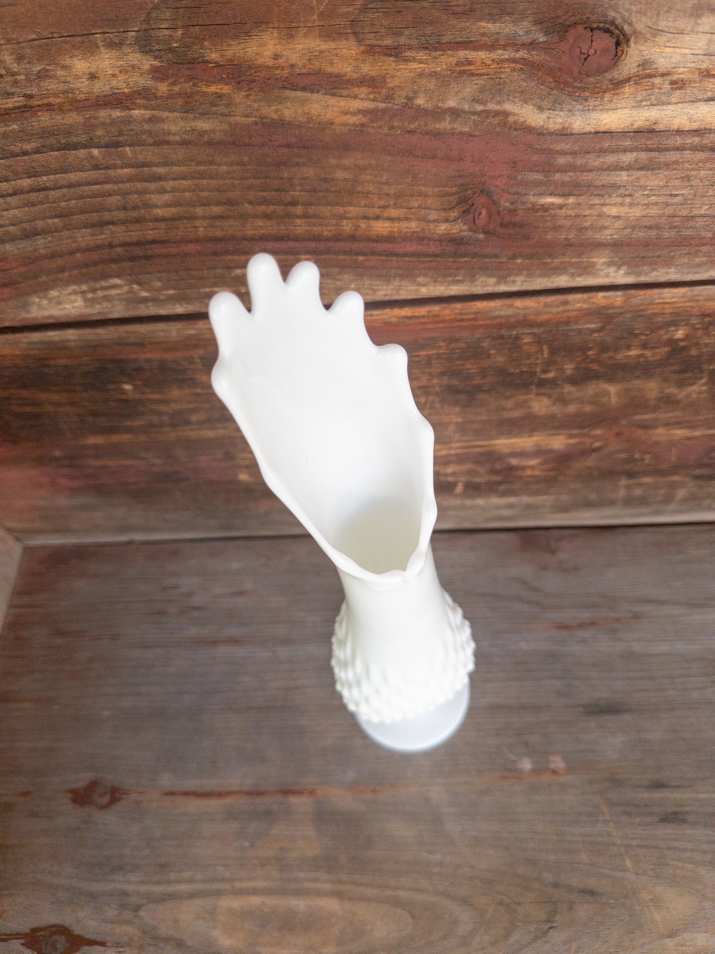 Vintage Fenton Milk Glass Hobnail Swung Vase