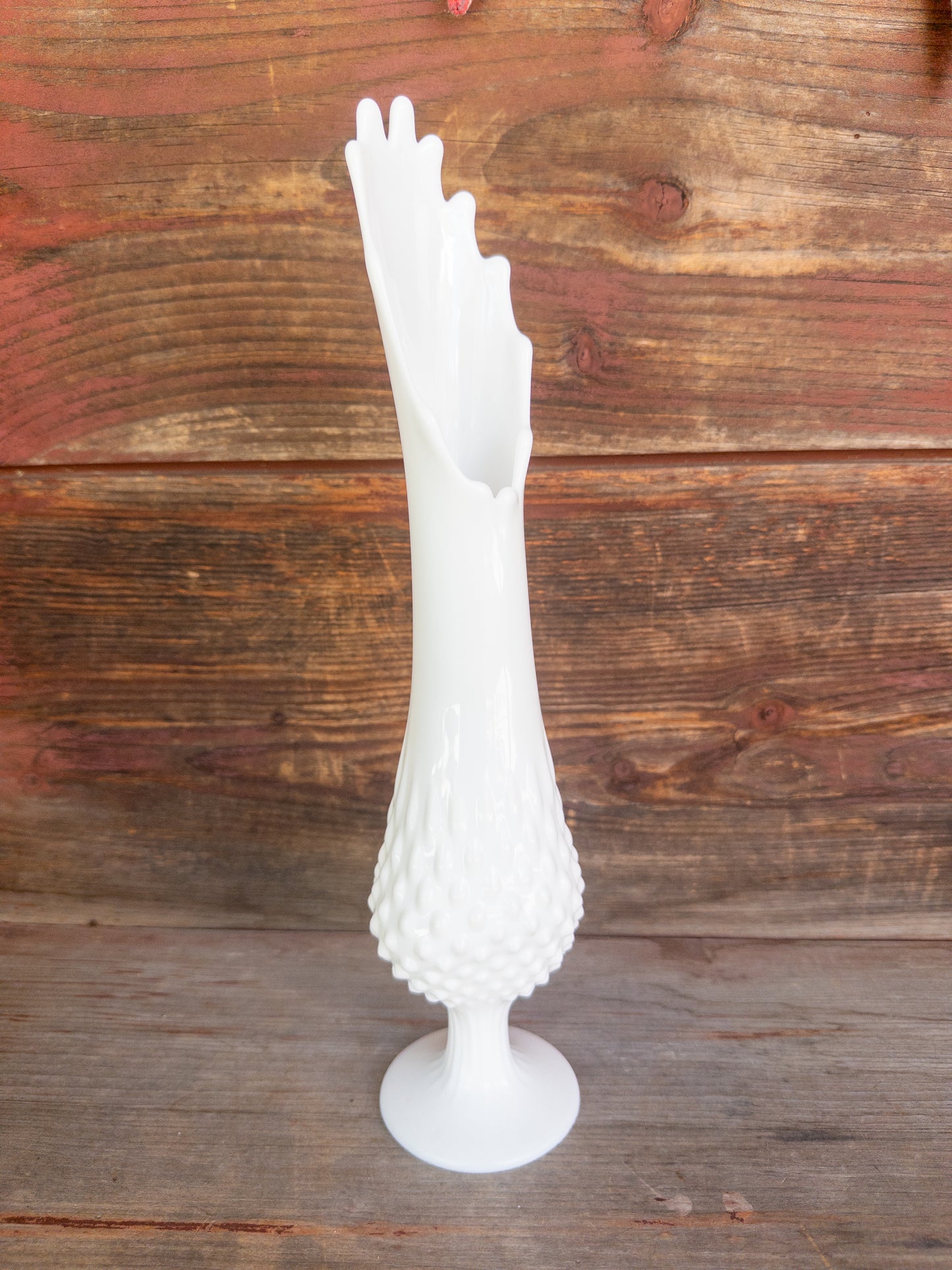 Vintage Fenton Milk Glass Hobnail Swung Vase