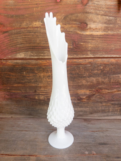 Vintage Fenton Milk Glass Hobnail Swung Vase