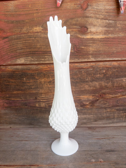 Vintage Fenton Milk Glass Hobnail Swung Vase