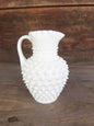 Vintage Hobnail Milk Glass 6in Pitcher w. Ruffled Rim