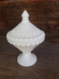 Vintage Westmoreland Swirl & Ball Pattern Milk Glass Covered Candy Dish