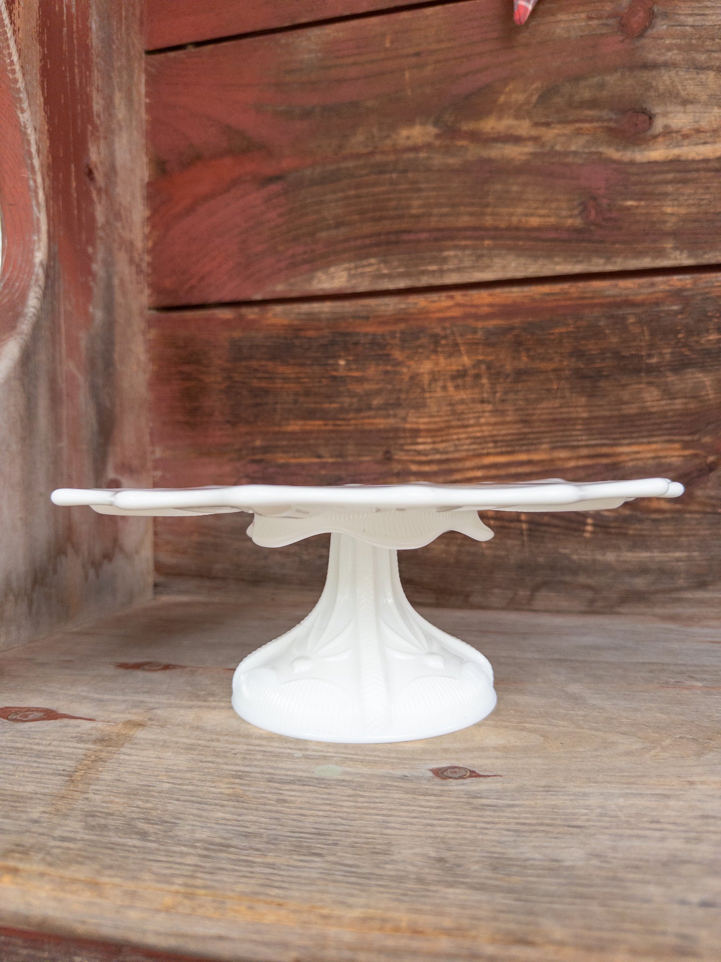 Vintage 12" Scalloped White Milk Glass Pedestal Cakestand