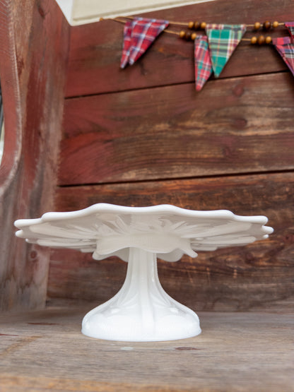 Vintage 12" Scalloped White Milk Glass Pedestal Cakestand