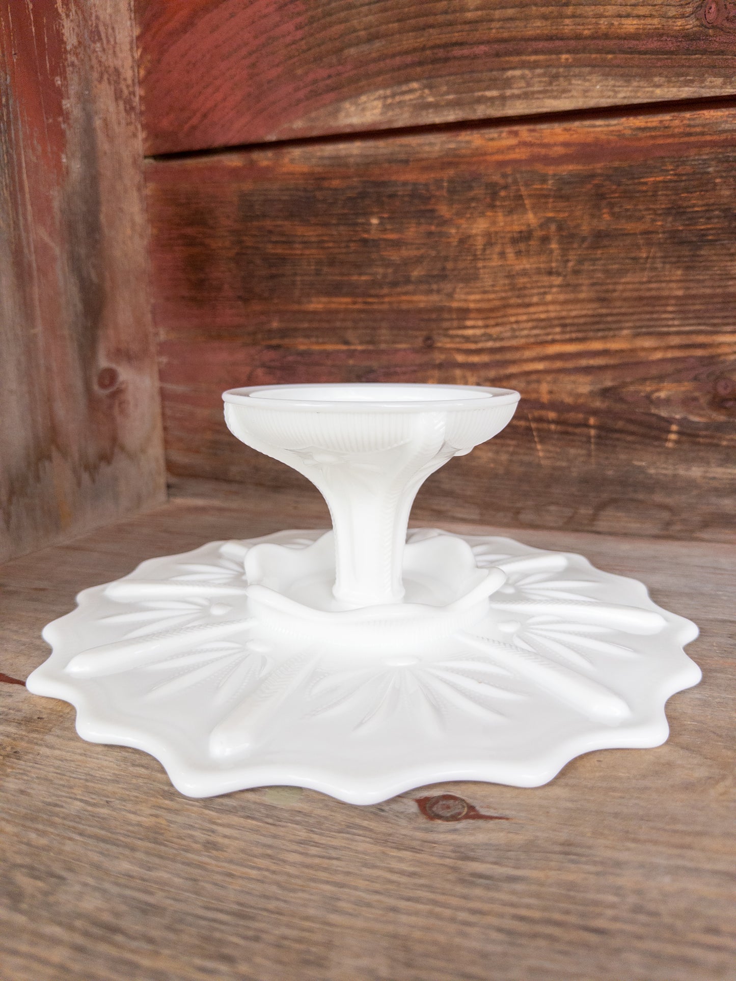 Vintage 12" Scalloped White Milk Glass Pedestal Cakestand