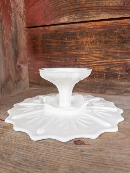 Vintage 12" Scalloped White Milk Glass Pedestal Cakestand