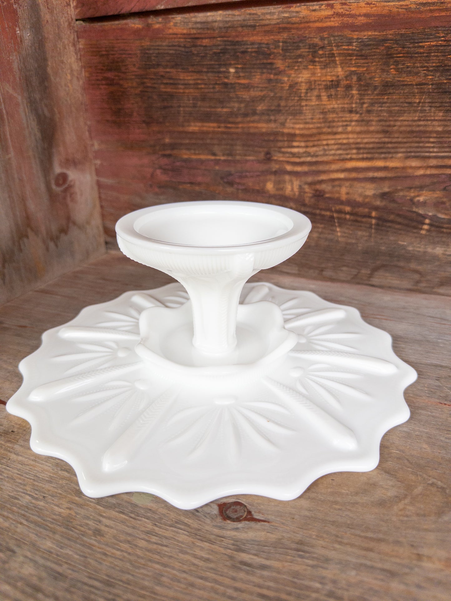 Vintage 12" Scalloped White Milk Glass Pedestal Cakestand