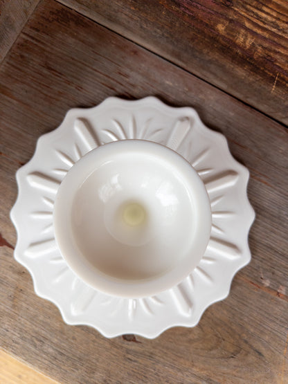 Vintage 12" Scalloped White Milk Glass Pedestal Cakestand