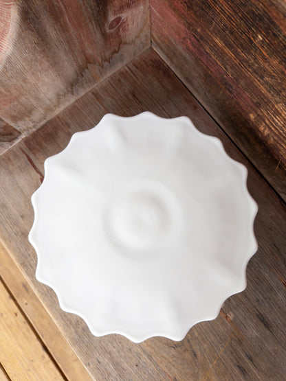 Vintage 12" Scalloped White Milk Glass Pedestal Cakestand