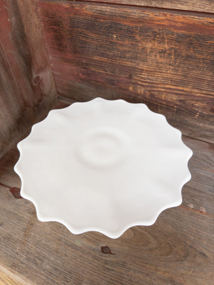 Vintage 12" Scalloped White Milk Glass Pedestal Cakestand