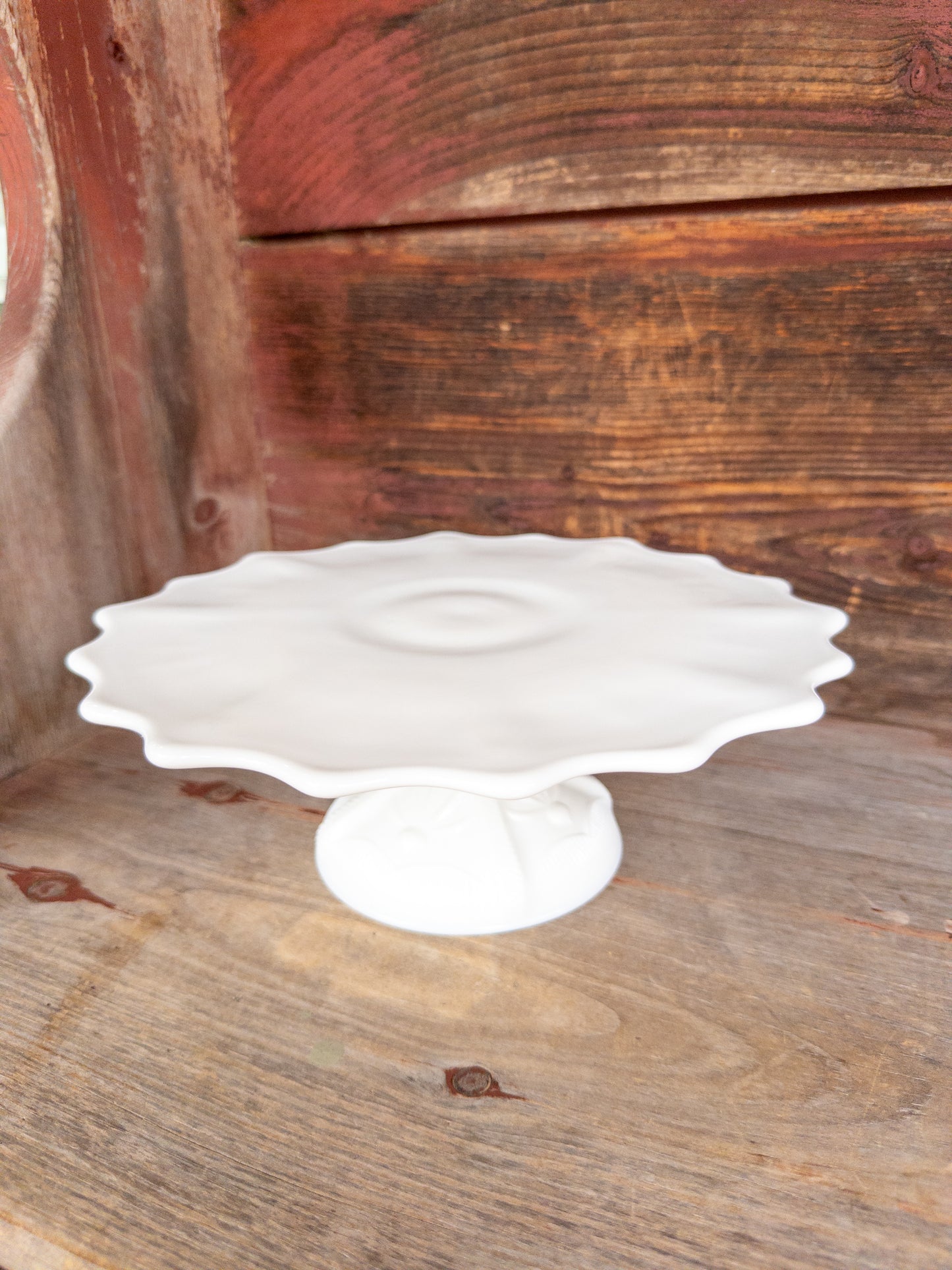 Vintage 12" Scalloped White Milk Glass Pedestal Cakestand